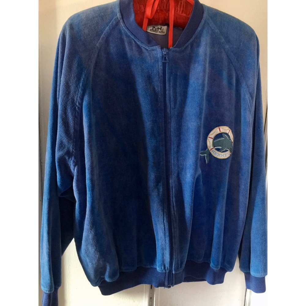 Vintage 1970 Hermès Blue Terry Sweater Vest-M/L
